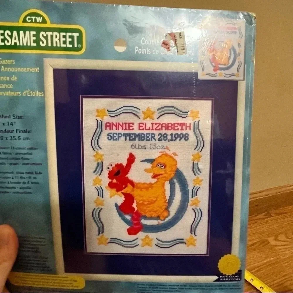 Janlynn Sesame Street Counted Cross Stitch Birth Announcement NEW Big Bird Elmo